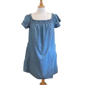 Lane Bryant Embroidered Short Sleeve Denim Dress, A-Line, Size 14/16